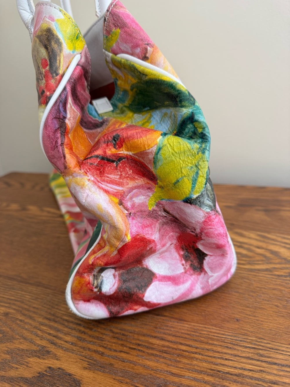 Hand-Painted Floral Italian Leather Tote Bag - Picture 8 of 8